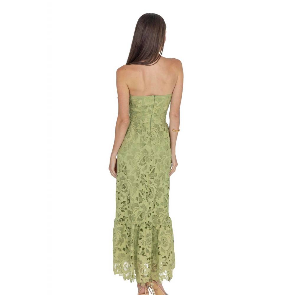 AKALIA - Amelia Lace Bustier Midi Dress Guipure Lace Green - Picture 3 of 8